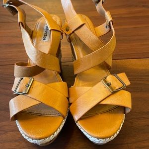 Beige strappy wedge sandals size 8 like new!